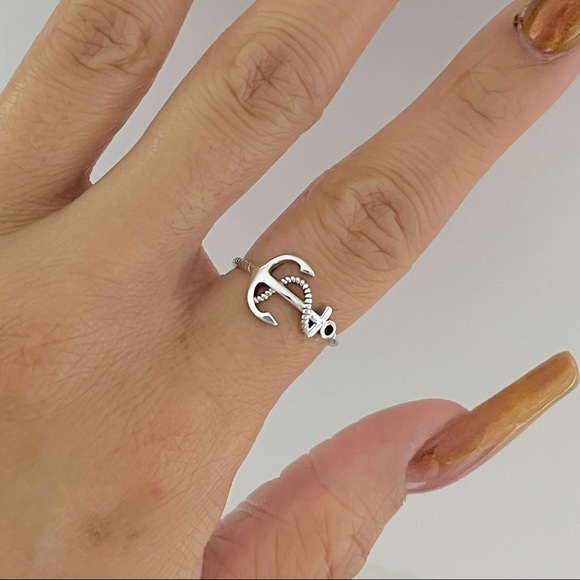 Sterling silver anchor with rope ring, anchor ring, rope ring, anchor with rope - Picture 5 of 9